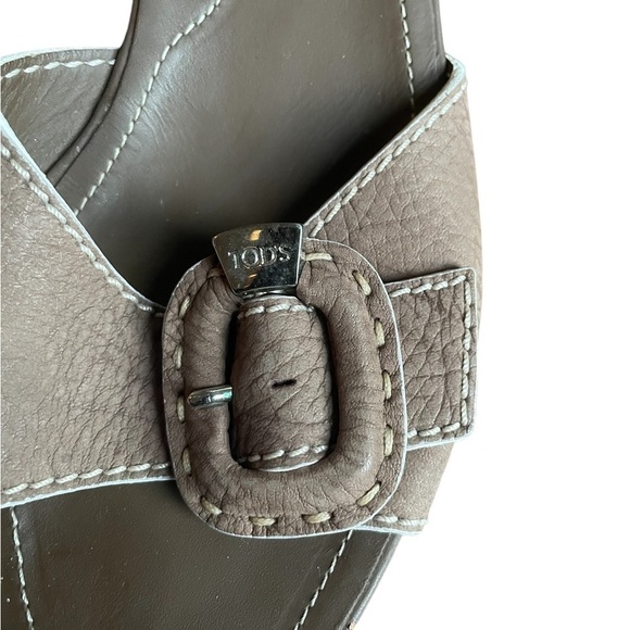 Tods Leather Kitten Heel Slide Sandals Taupe 8.5 - Picture 6 of 13